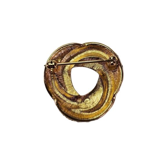 Swarovski Signed Gold Tone Clear Rhinestone Black Enamel Love Knot Brooch Pin - Picture 3 of 5